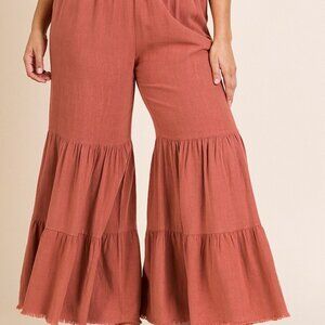 Umgee tiered ruffle palazzo pants w/ pockets